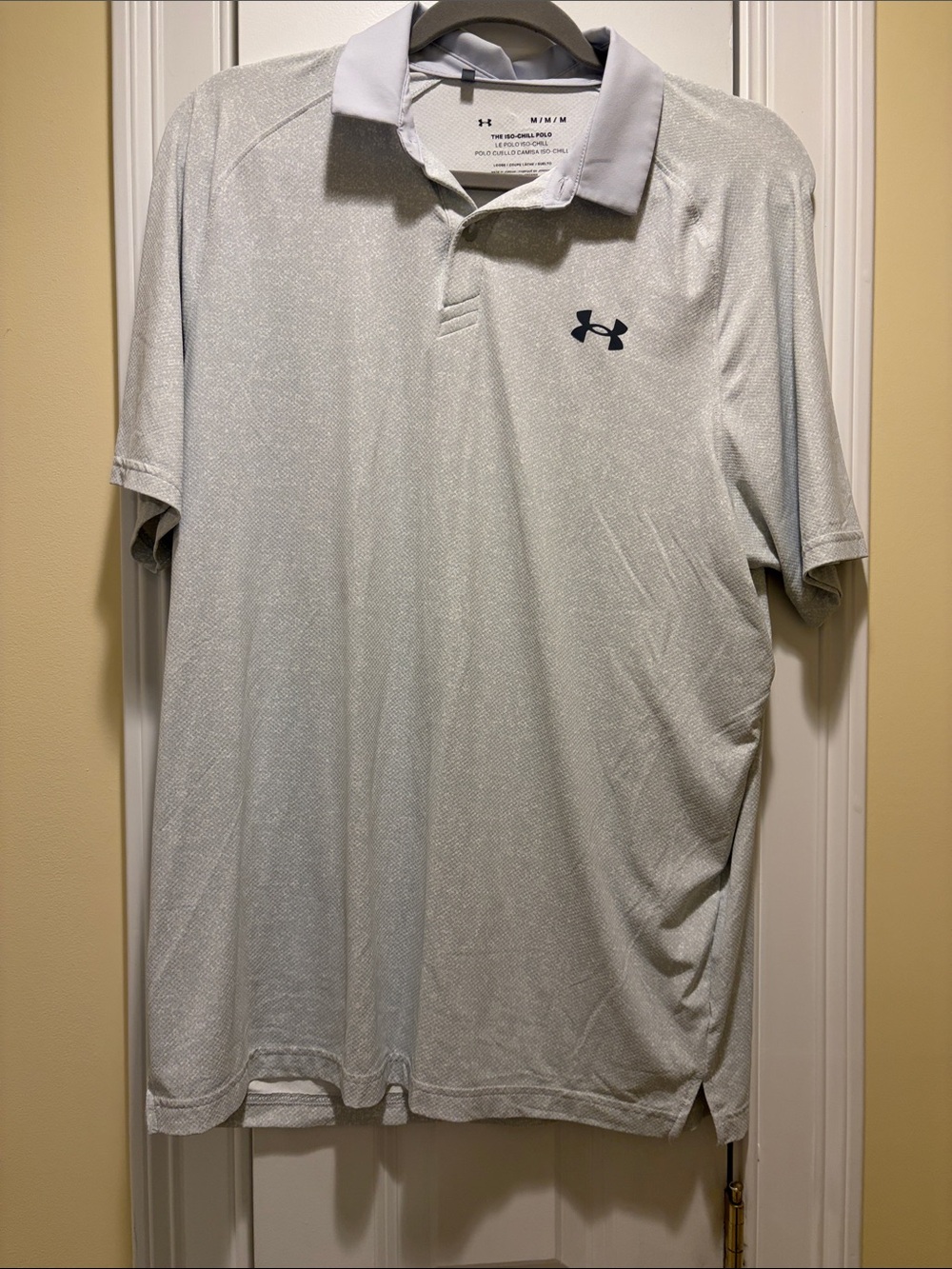 Under Armour Men's Pale Gray Polo with Navy Logo